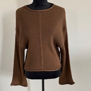 NWOT HYFVE Chocolate Brown Chunky Ribbed Knit Rolled Crew Neck Sweater Small